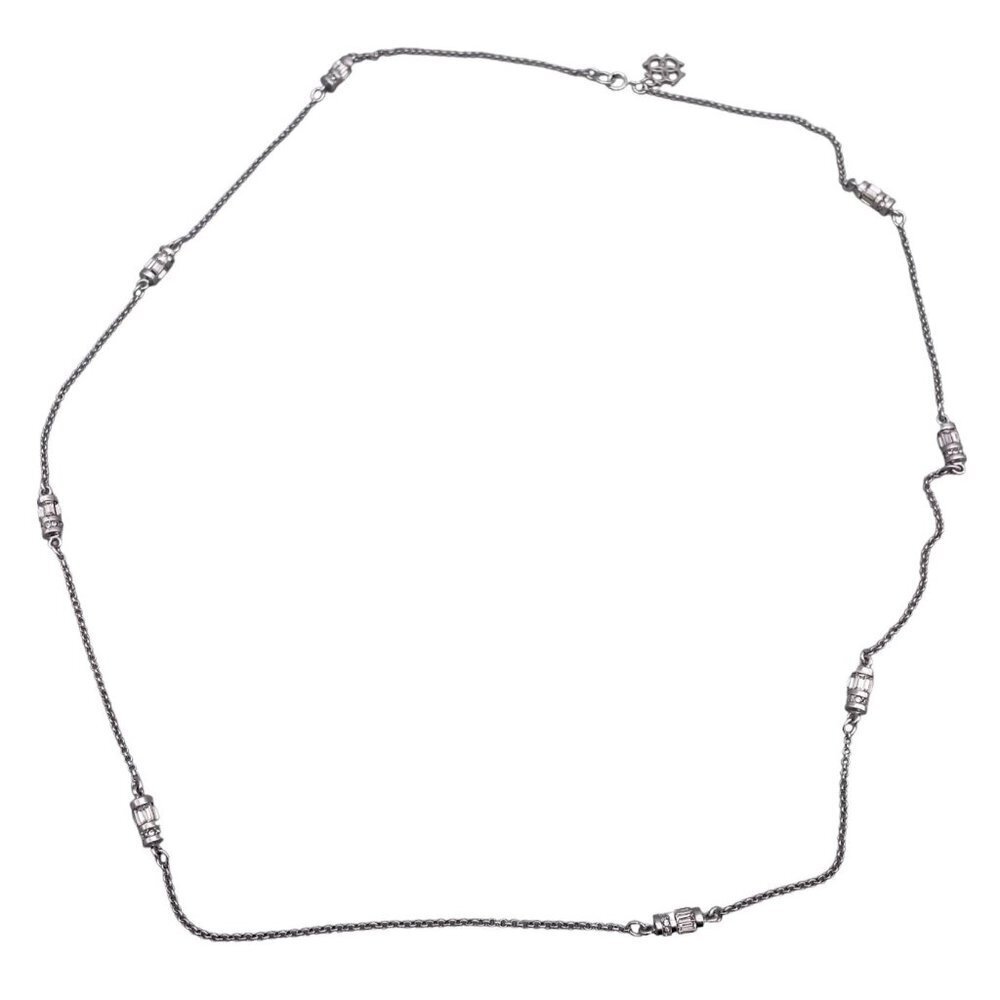 Ann Taylor Crystal Station Round Link Chain Necklace Silver Tone 34 in